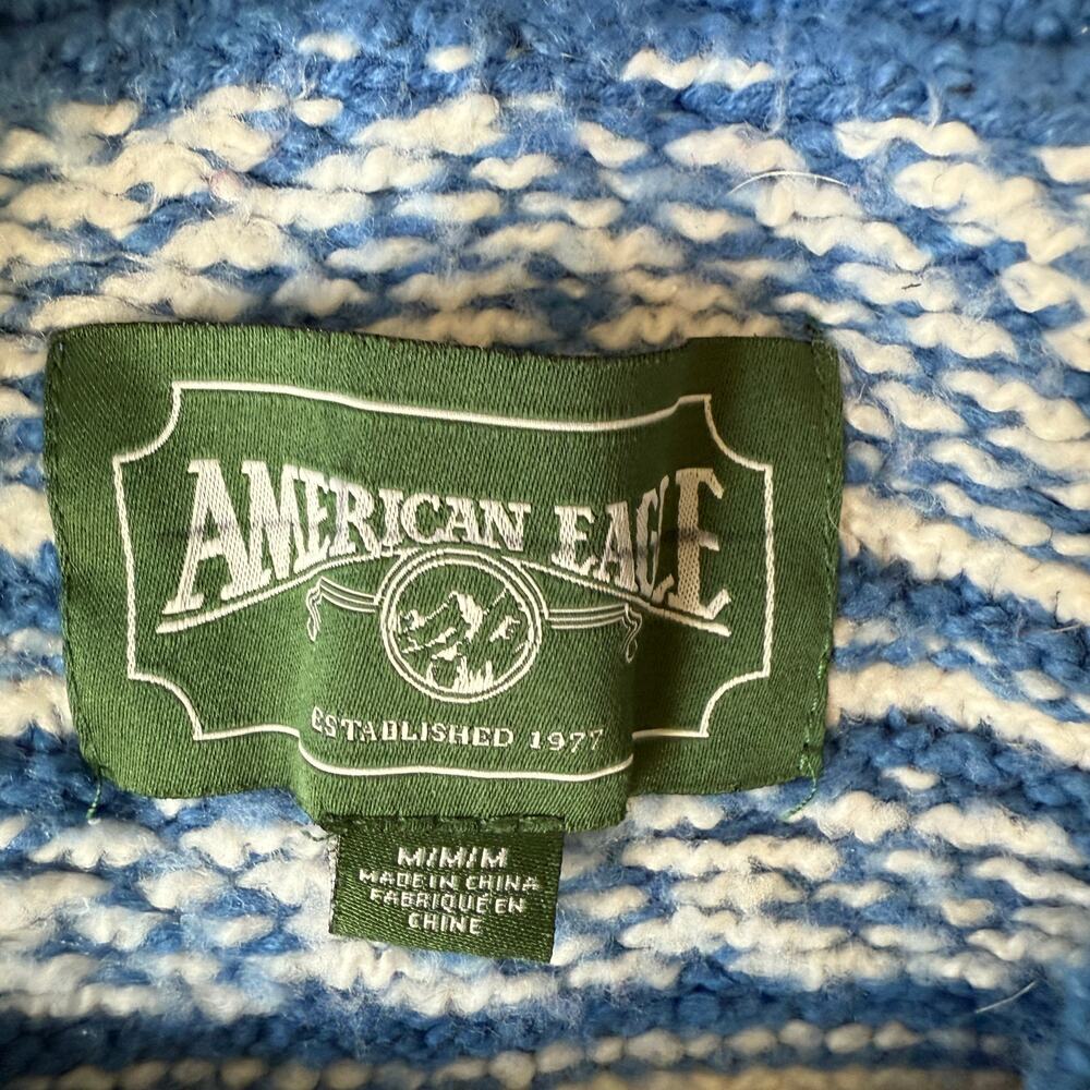 American Eagle Fairisle Snowdrift Blue White Crew Neck Soft Sweater sz M - Picture 6 of 6